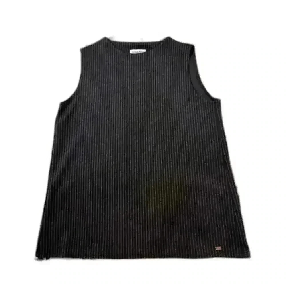 NWT‎ Calvin Klein Black w/ Grey Pinstripe Sleeveless Career Top Women's Sz Small